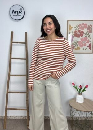 Sudadera Rayas Botones (Teja)